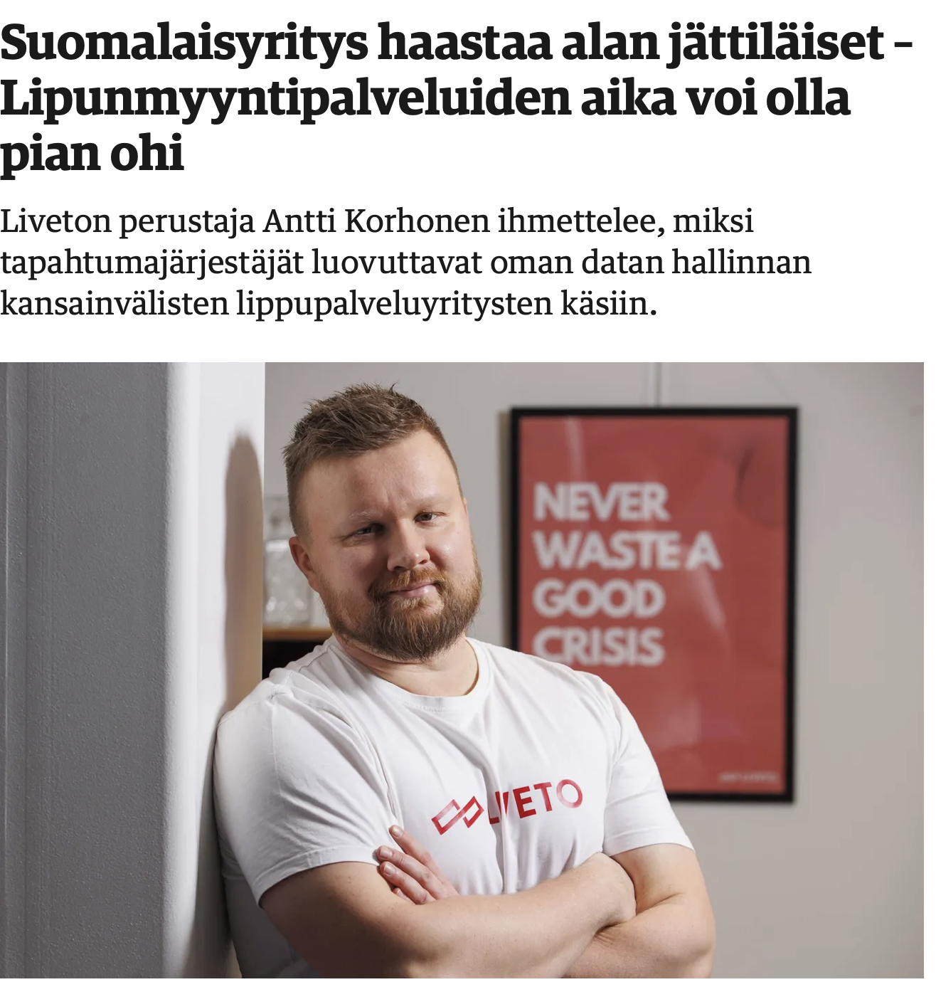 Liveto Kauppalehdessä: Lipunmyynti-palveluiden aika voi olla pian ohi